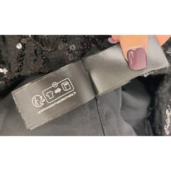 Zara Womens Sequin Blazer Jacket XS Black Fringe Textured Cropped 9659/630 NWT - Picture 13 of 16